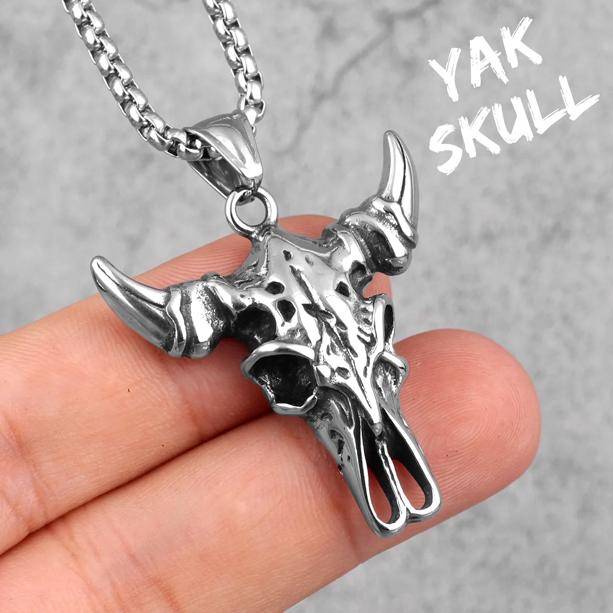 Yak Skull Animal Long Men Necklaces Pendants Chain Punk for Boyfriend Male Stainless Steel Jewelry Creativity Gift Wholesale