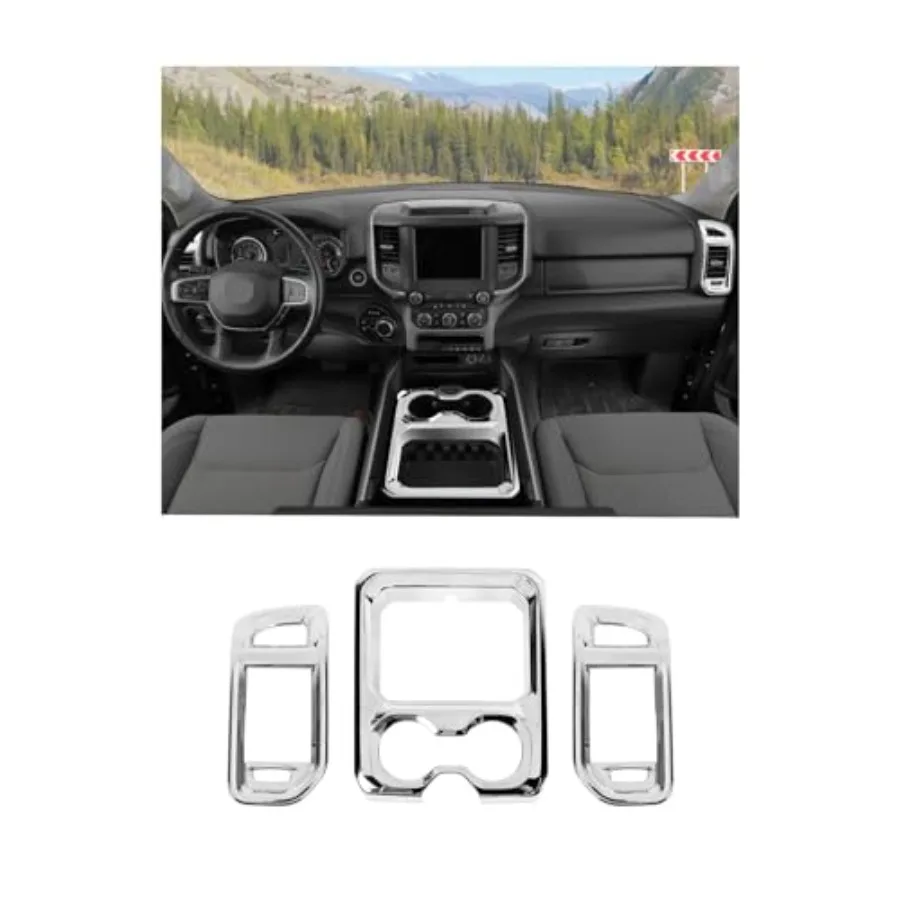 

for RAM Center Console Front Armrest Cup Holder Panel Cover and Side Air AC Vents Trim Cover for Dodge RAM 2018-20225