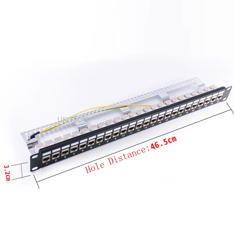 Patch Panel 24 Ports Shield CAT6A RJ45 Keystone 10G Support Pass-Thru Coupler Plug UTP 19-Inch Network LAN Rack-Mount Frame