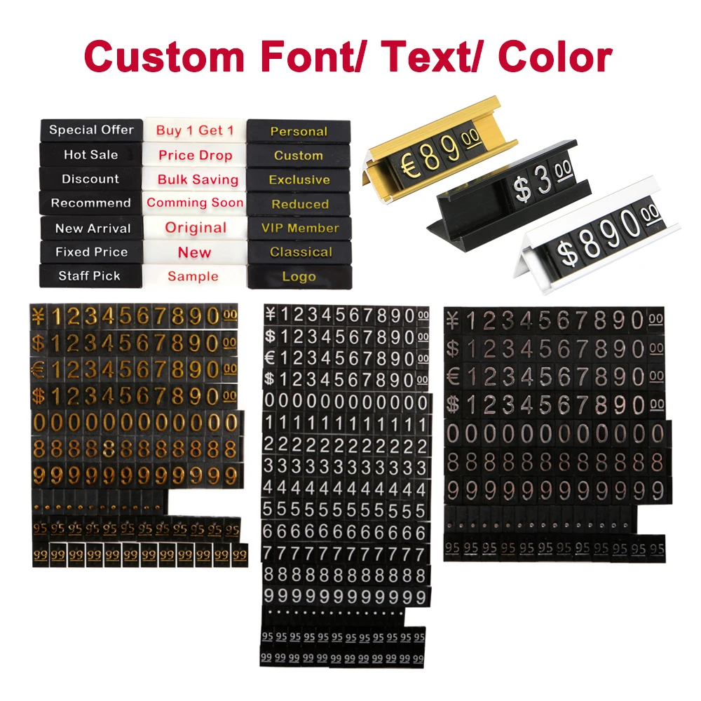 Número ajustável base de carta preço display contador suporte etiqueta metal chão números árabes combinado preço cubo tag kit