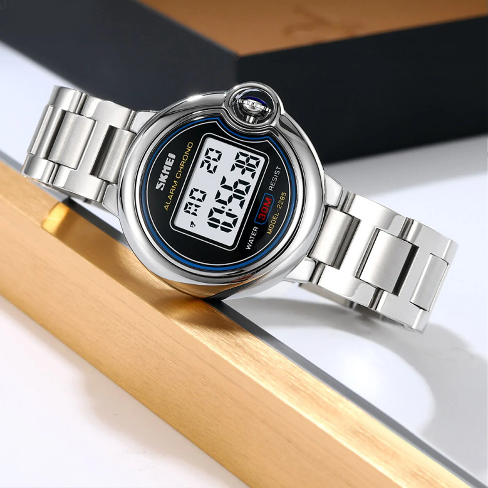 Women Electronic Watch Water Resistant Outdoor Sports Watch Multifunctional Stainless Steel Wrist Watch for Women