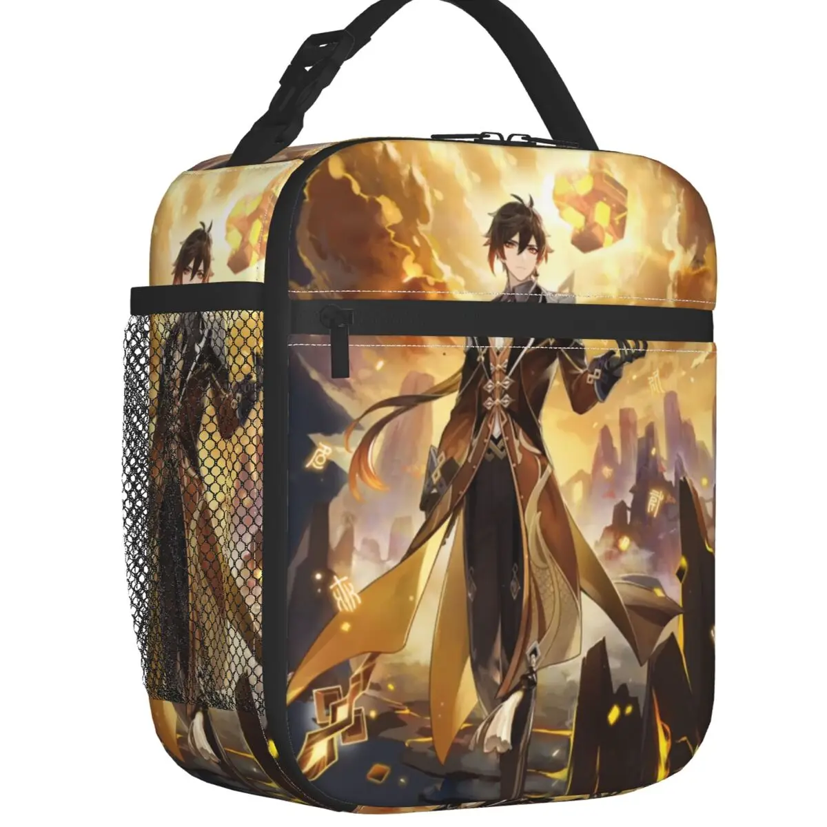 Zhongli-Bolsa de almuerzo aislada Genshin Impact para mujeres y niños, bolsa de viaje para acampar, juego de Anime, enfriador impermeable, caja Bento térmica