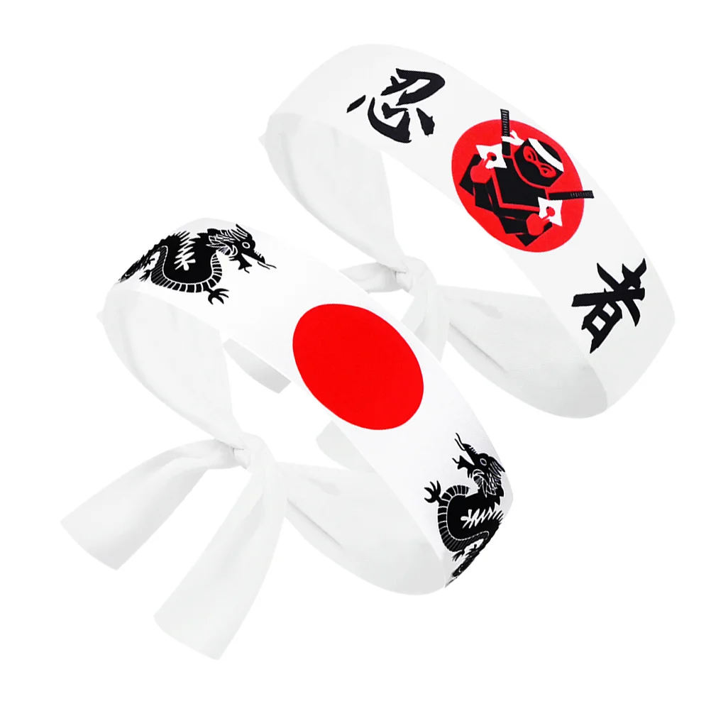 2 Pcs Japanese Ninja Headscarf Karate Headband Bandana Training Chef Costume Supply Wide Soft