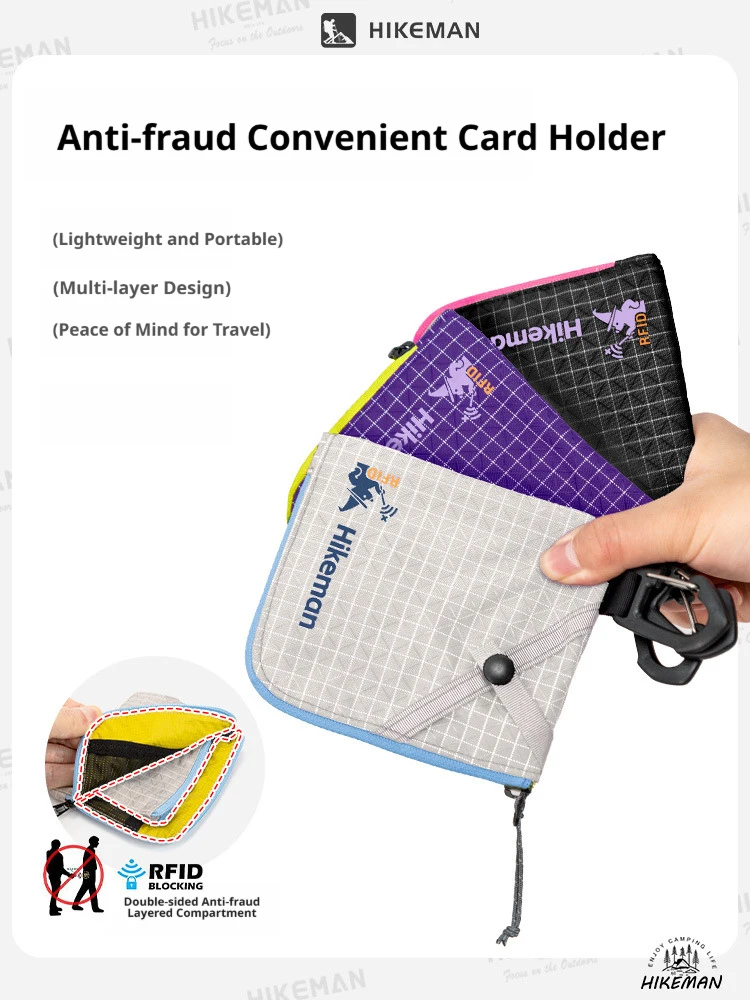 Hikeman Card Holder and Document Bag Overseas Travel Anti-Theft Protection RFID ID Card Coin Integrated Double-Layer Storage Bag