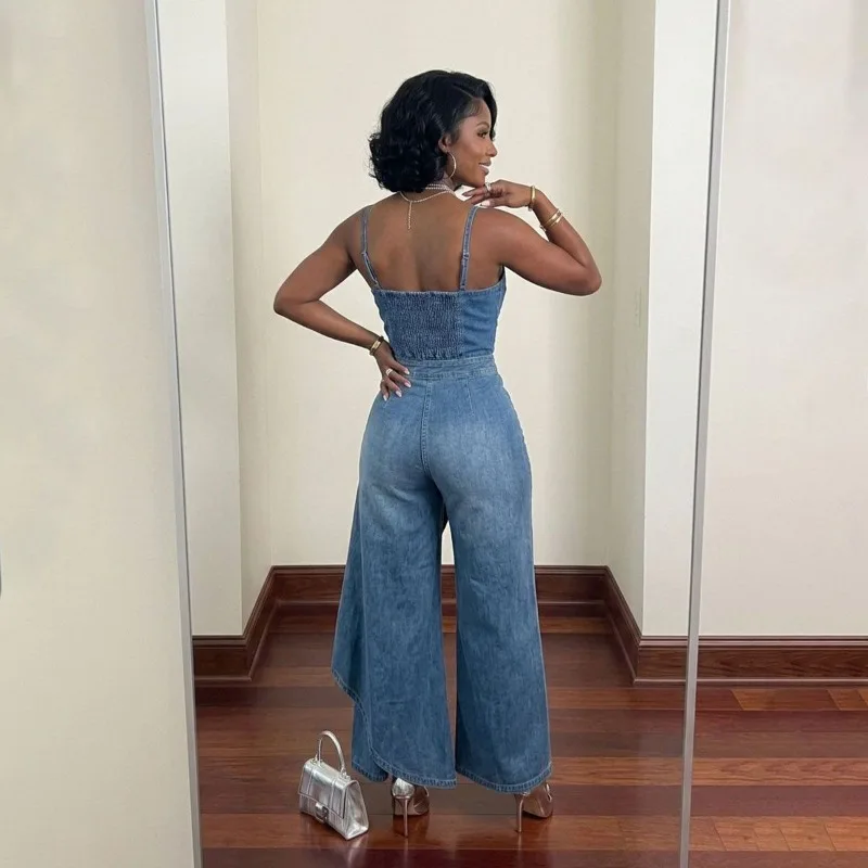 Women Denim Spaghetti Strap Crop Cami Top Sweetheart Bustier Corset Tank Adjustable Straps Side Zipper Sleeveless Jean Camisole