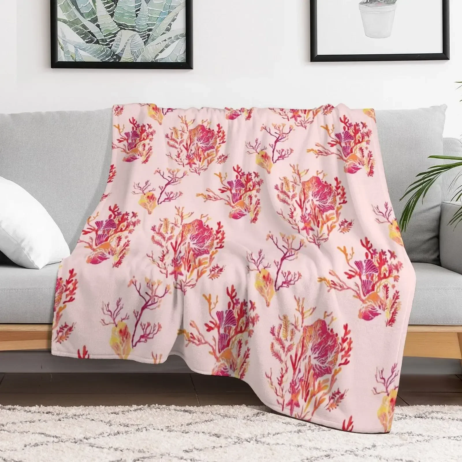 

Coral Print in Pink Throw Blanket Softest Giant Sofa Single Blankets