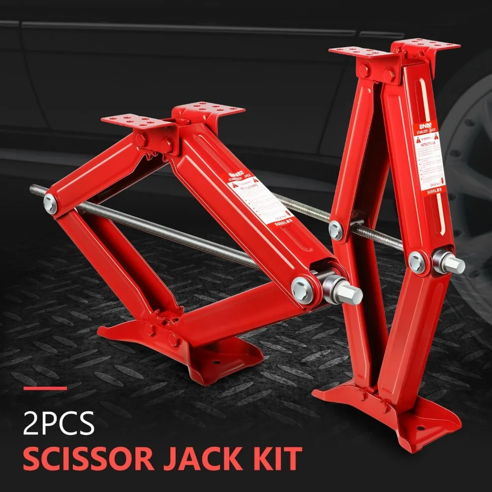 ชุดแม่แรงยึดรถพ่วง RV แบบกรรไกร 2 ชิ้น รับน้ำหนักได้ 5000 ปอนด์ พร้อมมือหมุนปรับความสูงได้ 4-24 นิ้ว