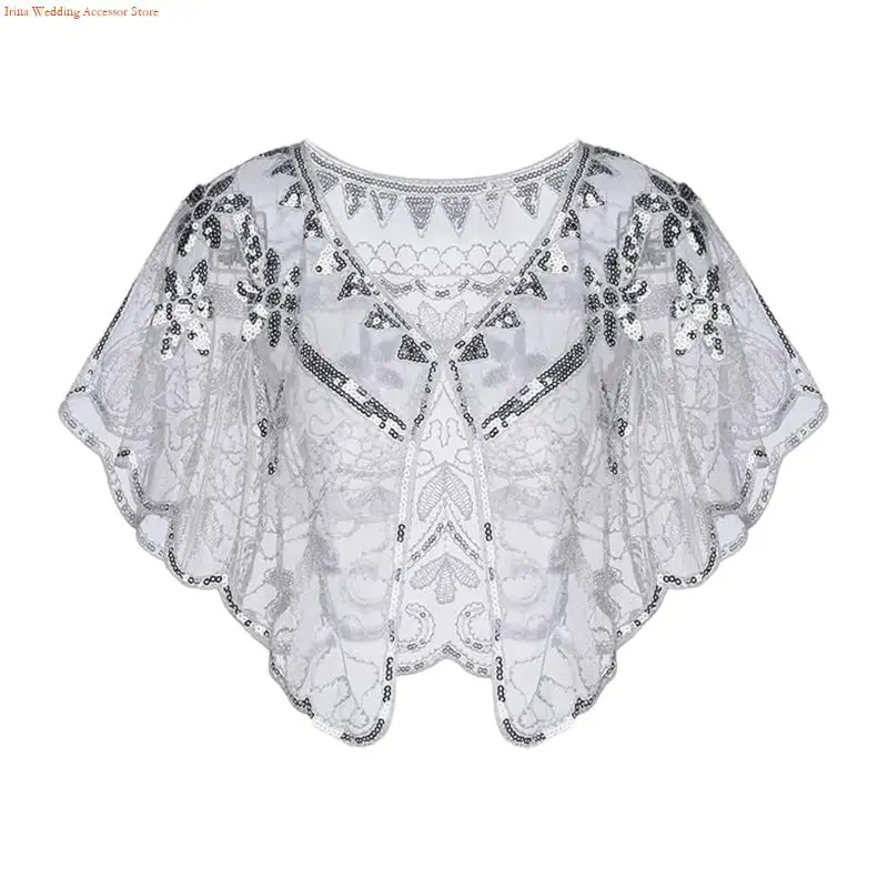 G92D Sparkling Flower Beadwork Shawl Wrap Sequined Shoulder Wrap For Special Occasion