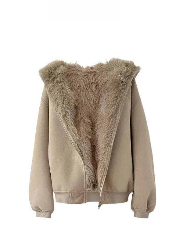 

Термо-худи из искусственного меха, двусторонняя, с индивидуальной окраской, экологичная, теплая, с капюшоном, верхняя одежда для женщин