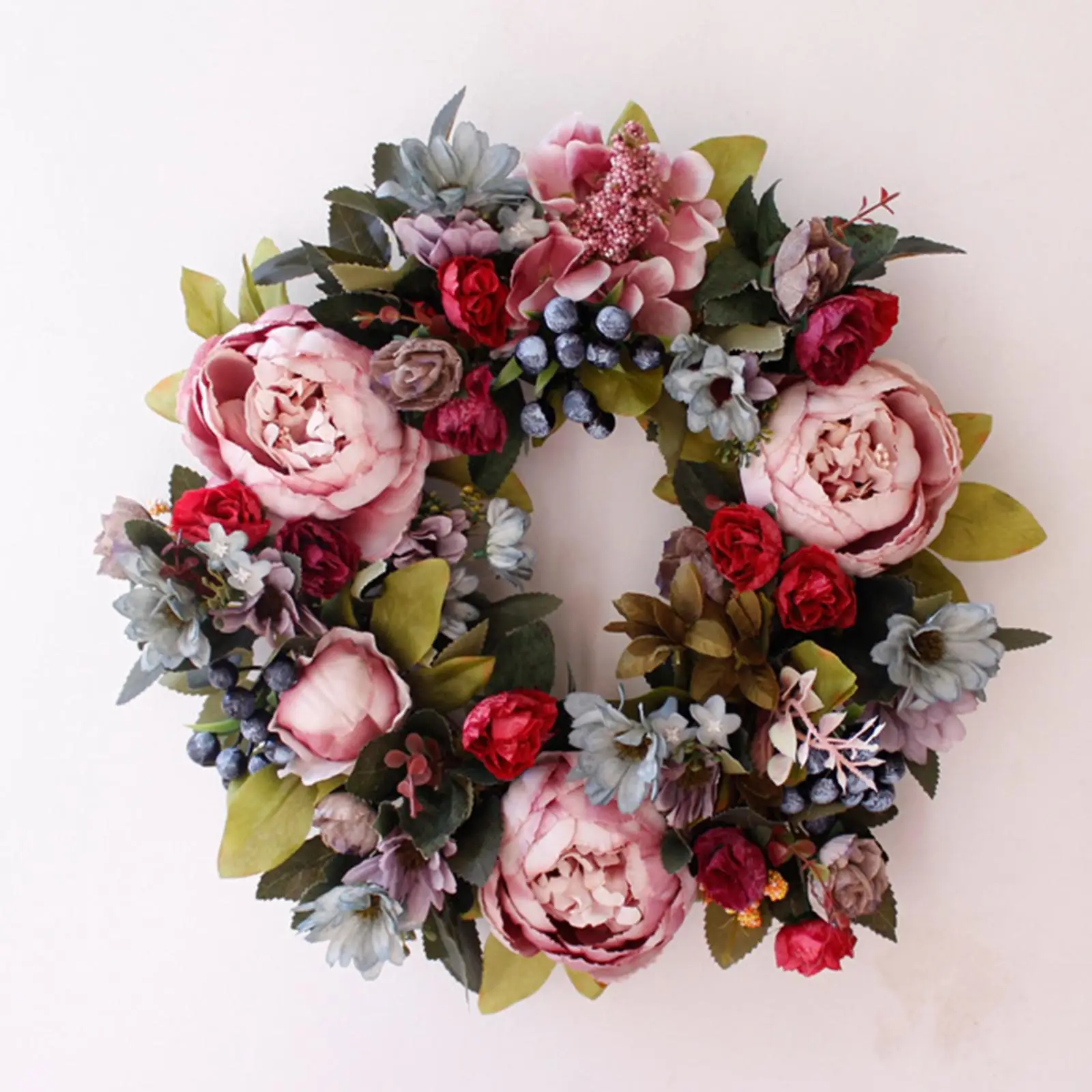 Peony Flowers Artificial Wreath 13.8" for Front Door Holiday Indoor Outdoor