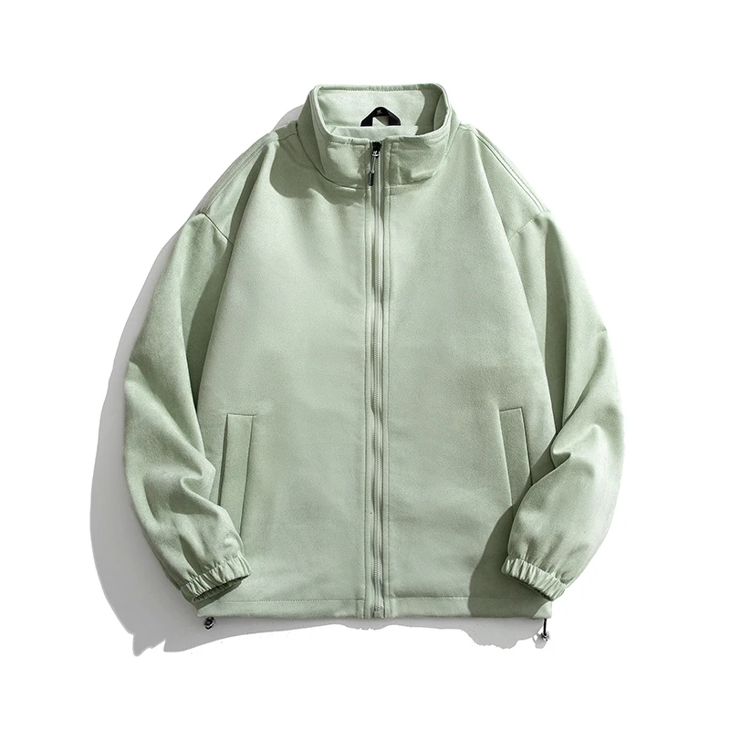 

Men's Suede Flight Jaet Spring Loose American Retro Casual Haome Outerwear Premium Feel Polyester Fiber Long Sve Zipp...