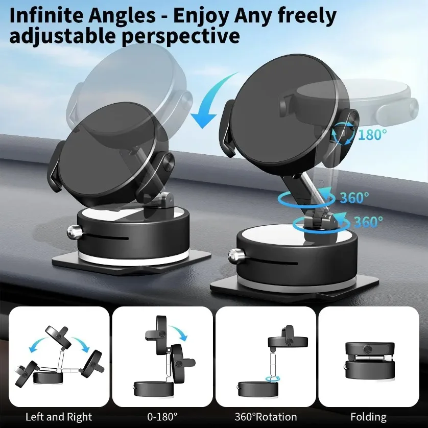 360 °   회전식 진공 흡착컵 접이식 차량용 진공 마그네틱 폰 홀더 (맥세이프 아이폰 17~12 프로 맥스 휴대폰 거치대)