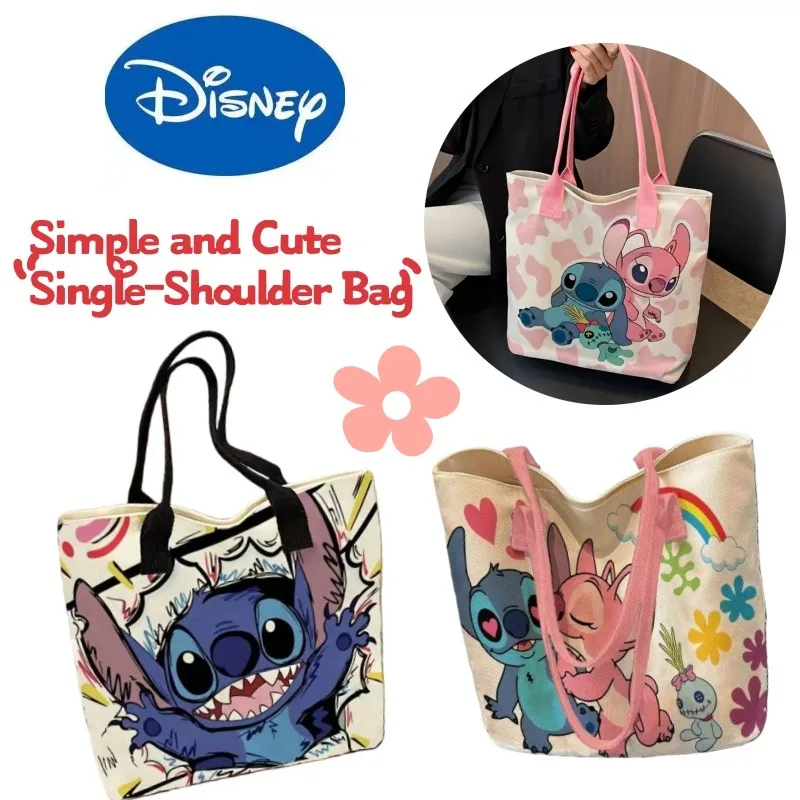 Sac à bandoulière en toile de grande capacité, dessin animé Disney Stitch, fourre-tout créatif et décontracté de grande valeur, assorti avec tout, cadeau d'anniversaire, nouvelle collection