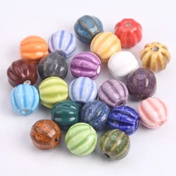 10pcs 13mm Pumpkin Shape Handmade Glazed Ceramic Porcelain Loose Beads for Jewelry Making DIY Crafts Findings