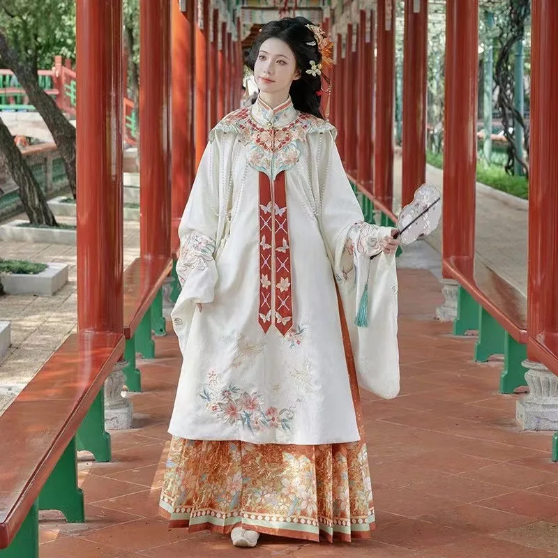 New Han Costume Women's Ming Collar Long Shirt Horse-Face Skirt Cloud Shoulder Embroidered Daily Spring and Autumn Style