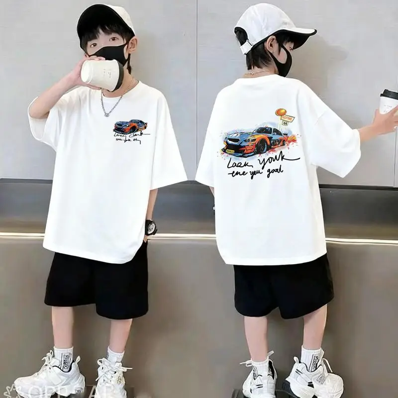 2026 Fashion Kids Boys Clothes Sets Summer Car T-Shirt + Shorts 2PCS Outfits Sport Children Clothing Teen 6 8 10 12 14 Years