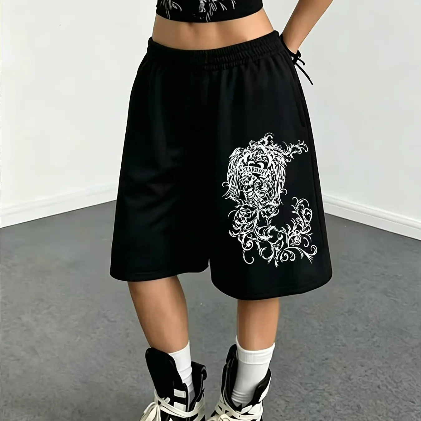 Women's Summer Gothic Print Casual Shorts Elastic Waistband Sweat-wicking and Breathable Suitable for Sports Running and Fitness