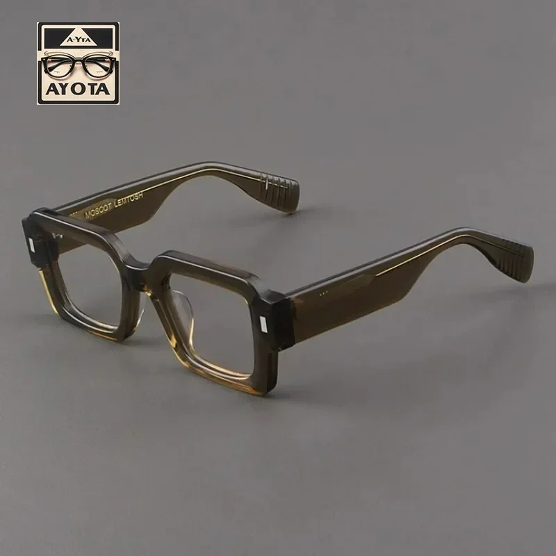 Vintage Thick Wide Edged Acetate Square Eyewear Frame for Men Designer Brand Optical Reading Women's Prescription Glasses