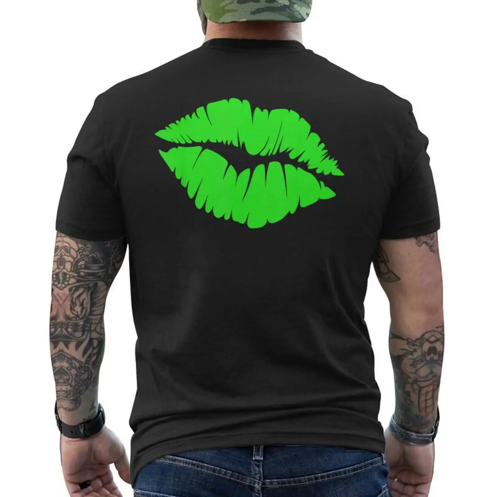 Fluo À Lèvres Roseif Des Années 80 Kiss T-Shirt mit Rückendruck Cadeauxyz Vintage Washed Casual Top für den Alltag