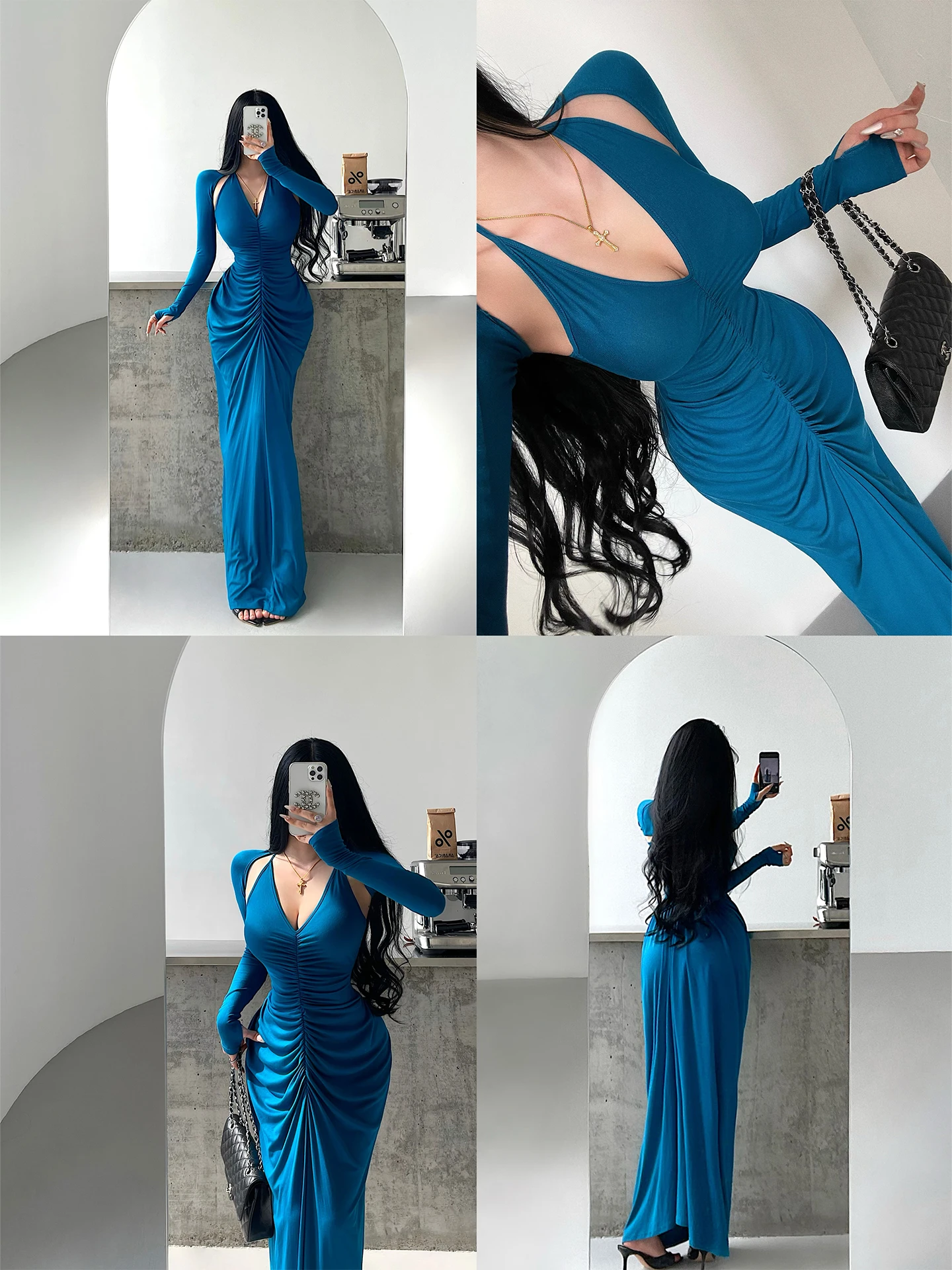 

Сексуальное платье-макси с глубоким V-образным вырезом, длинными рукавами, плиссированным подолом и завязками, в стиле Pure Desire, комплект из двух предметов для женщин