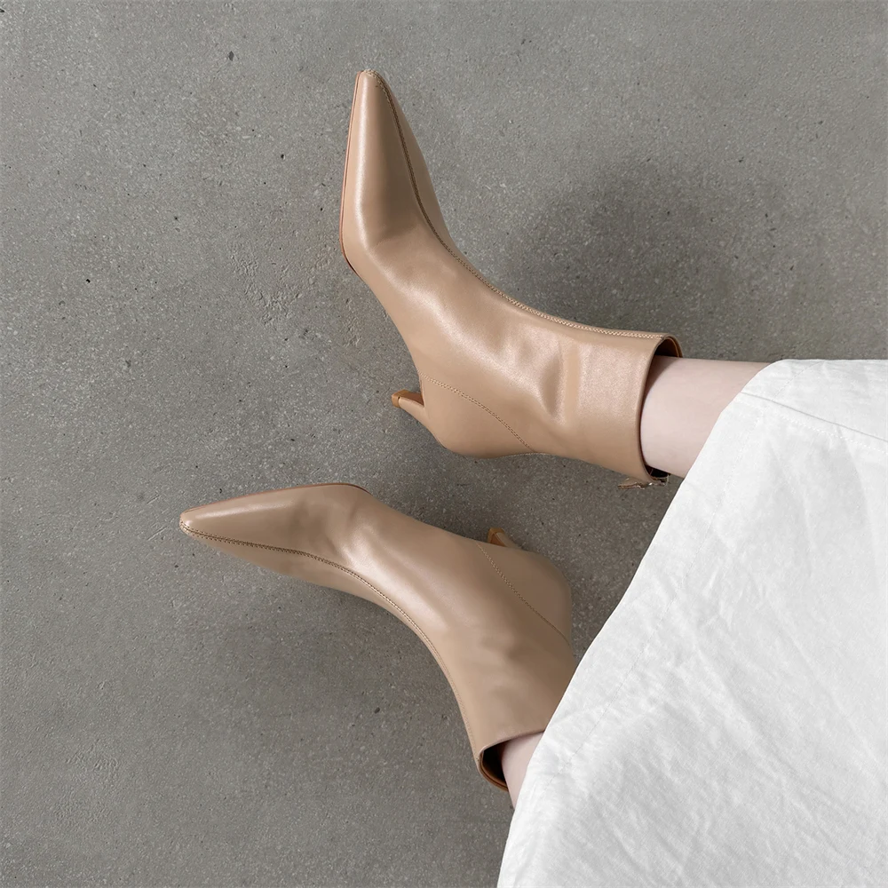 Women's Pointed Toe Ankle Boots - High Heel Zip-Up Pumps
