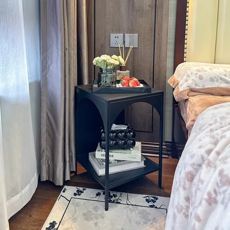 French Style Luxury Nightstand Vintage Iron Bedside Table Elegant Small Side Cabinet for Bedroom