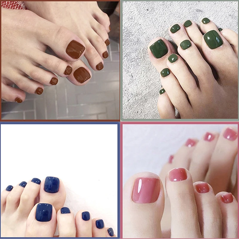 24 قطعة من ملصقات أظافر القدم البسيطة بلون سادة، ملصق كامل لأظافر القدم، ملصقات أظافر بسيطة قابلة للإزالة