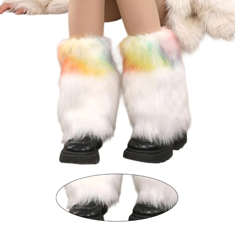 

Fuzzy Fauxs Furs Leg Warmer Furs Heel Long Boot Cuffs Cover Colorful Pair Carnivals Boot Cover JK Uniform Clothes 15UB