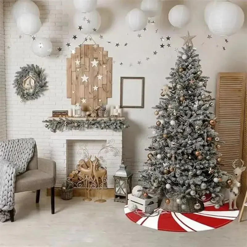 120cm Christmas Tree Skirt Classic Red White Peppermint Candy Xmas Trees Skirts Base Cover Home Party Christmas Decor Carpet