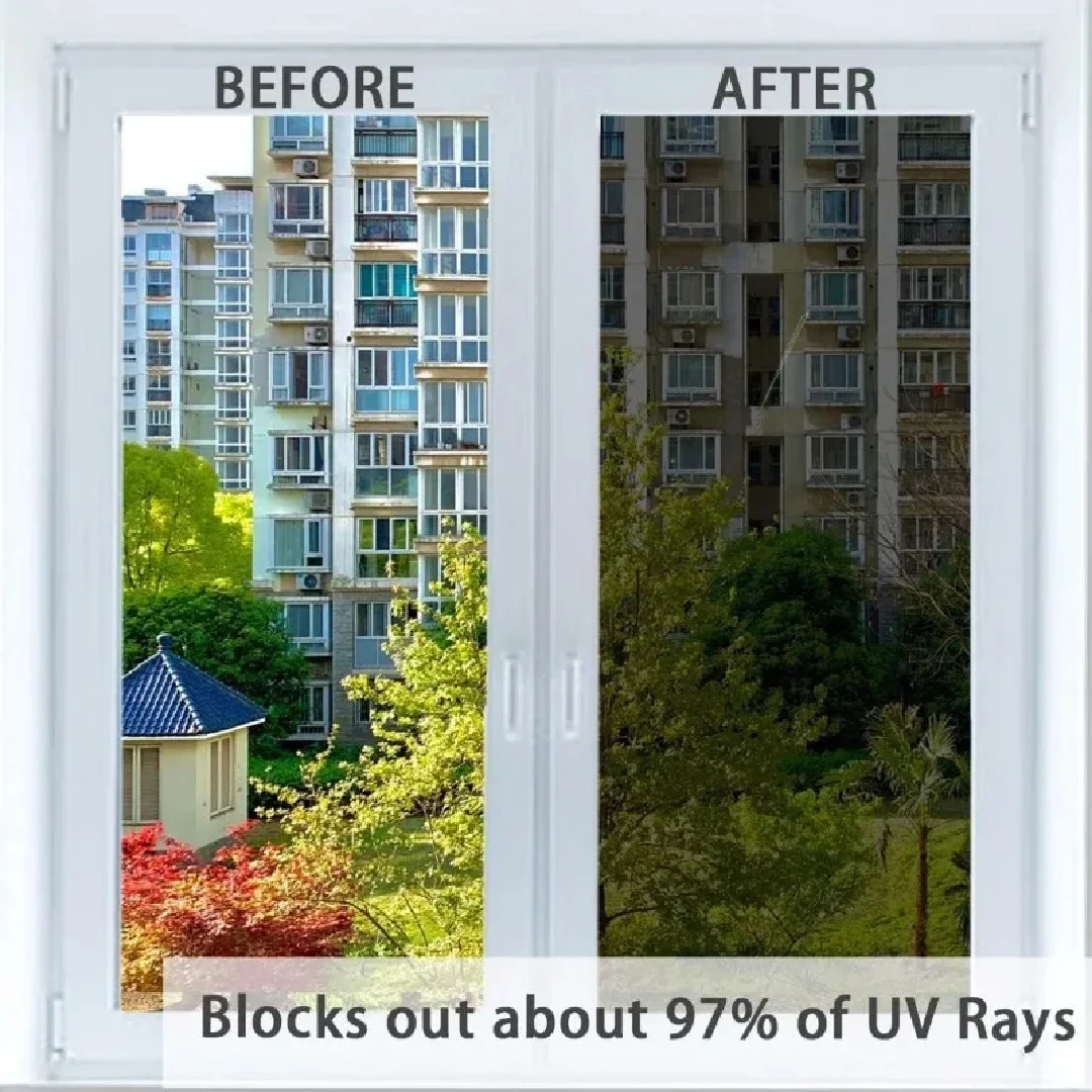 One Way Mirror Privacy Window Film Self Adhesive UV Block Heat Reduction for Home Office Car Glass