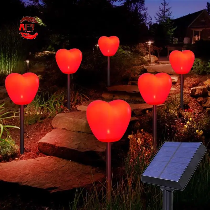

AF90-Set Of 6 Solar Heart Stake Lights For Valentines Day Decor, Outdoor Waterproof Heart Shaped Light For Garden Pathway