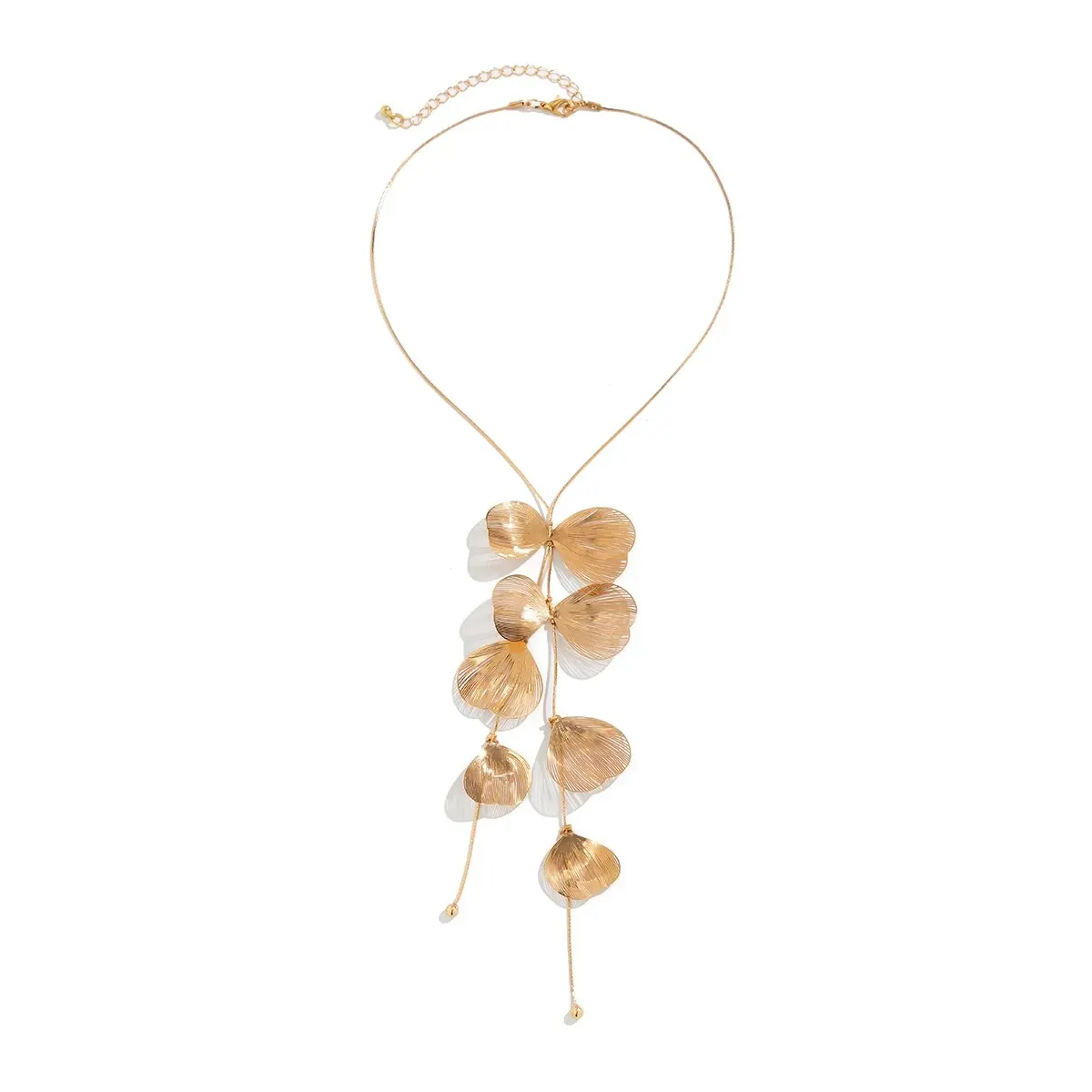 Vintage Gold Color Leaf Copper Wire Long Tassel Collar Chest Chain Necklace for Women Punk Party Choker Necklace Jewelry Gift image 4