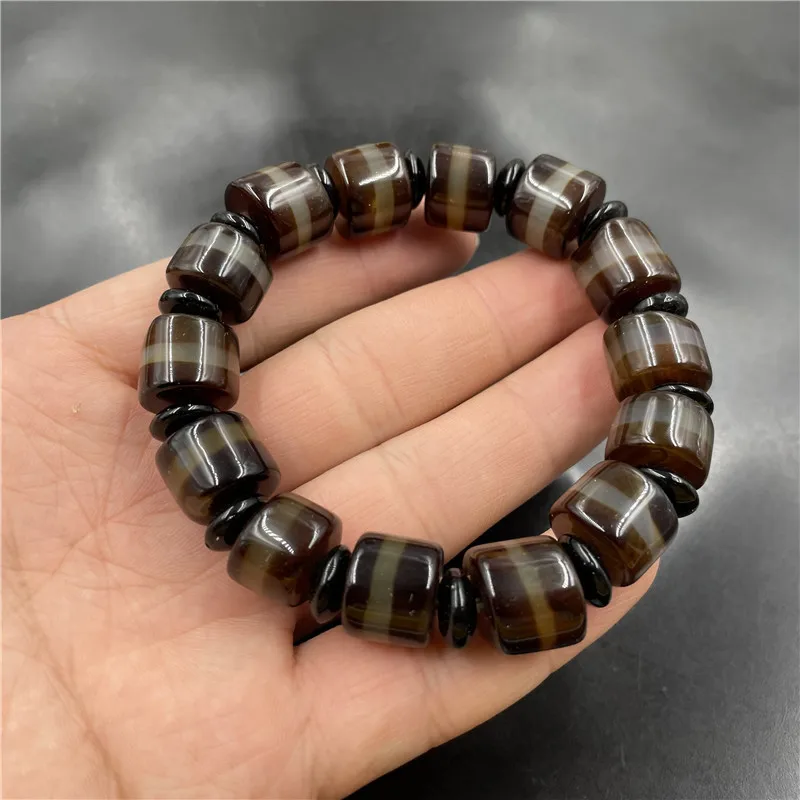 First Line Dzi Shaped Bead Old Agate Bracelet