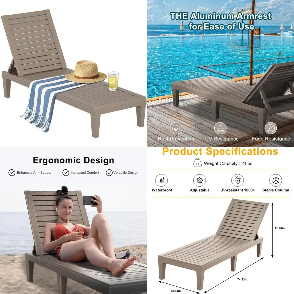 

UV-Resistant Fade-Proof Water-Resistant Chaise Lounge Chairs, 5-Position Adjustable Backrest, Ideal for Outdoor Garden, Pool, Be