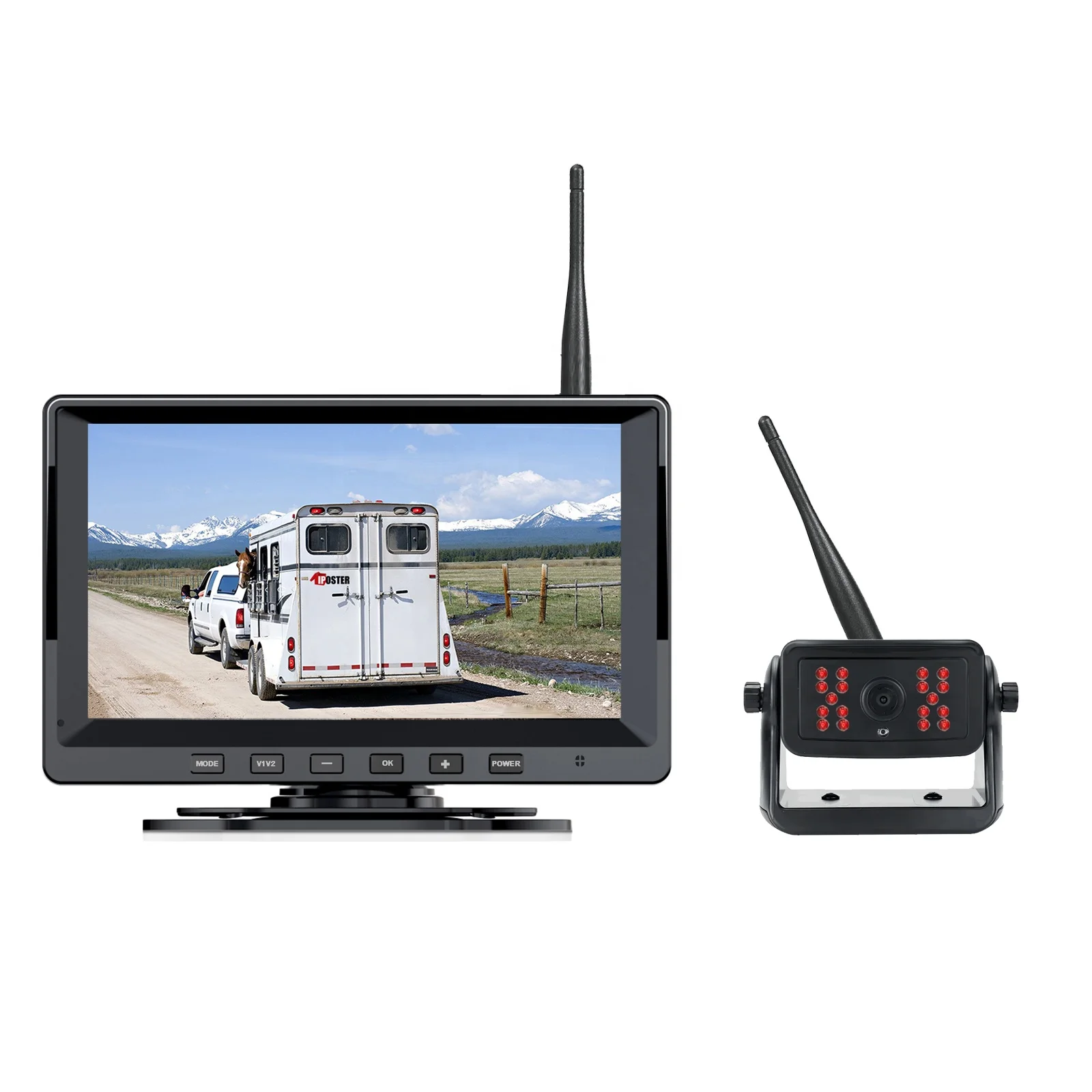 

IPoster for Hitch Trailer RV Pickup Camper 7in IPS Screen Monitor DVR Solar Magnetic Wireless Backup Reversing Camera Kit