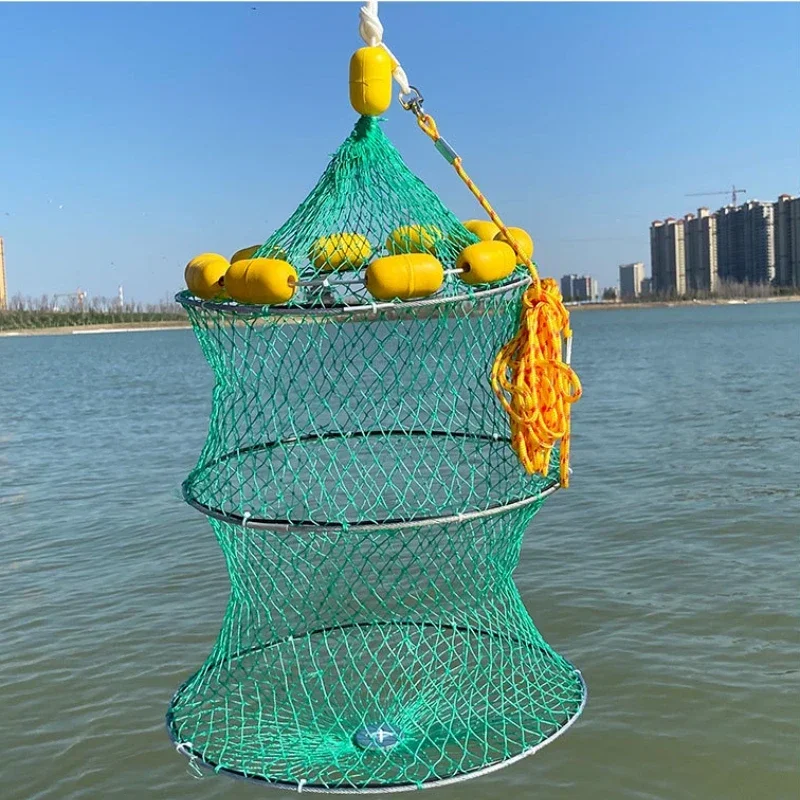 Floating Fishing Net Foldable Fish Basket Protection Bag Nylon Buoyancy Fishing Gear Trawl Net Fish Protection Net