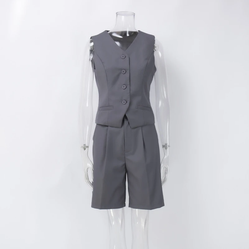 Chic Office Ladies Vest Suit Summer New British Style V-Neck Vests + Straight Knee Length Pants Women Two-Piece Set