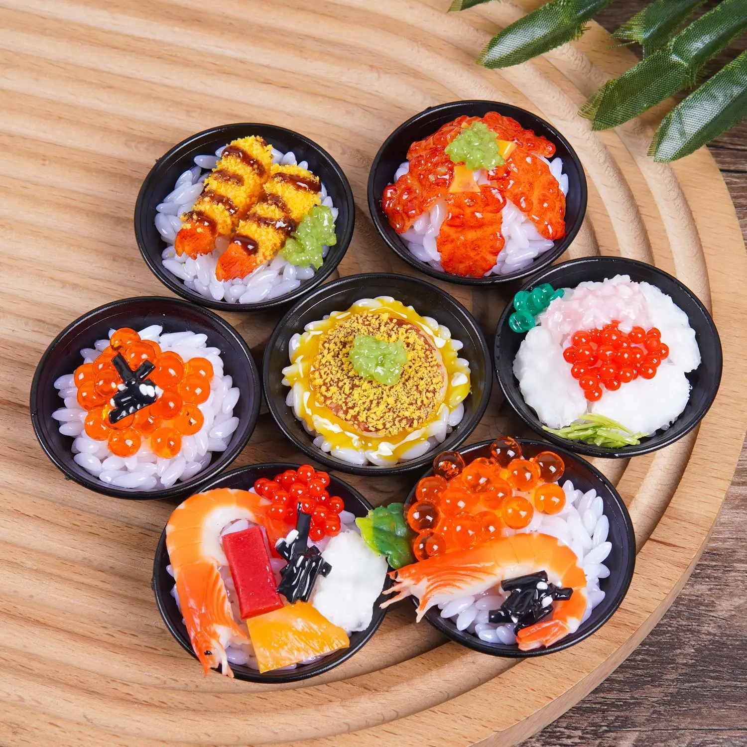 

5cm Mini Japanese Sushi Donburi Beef Eel Rice Bowl Model Keychain Realistic Artificial Food Model Photography Prop Decorations