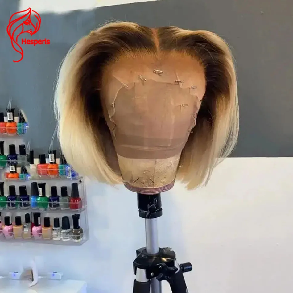 

Hesperis Short Bob Straight Ombre Blond Glueless Lace Front Human Hair Wigs For Women With Preplucked 10-14 Inch In Stock