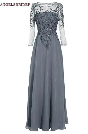 Robe de Soirée de Forme Trapèze de Luxe, Tenue de Bal Formelle, à Manches sulf, avec Perles, Longueur au Sol, avec Fermeture Éclair, Grande Taille, pour Mère de la Mariée