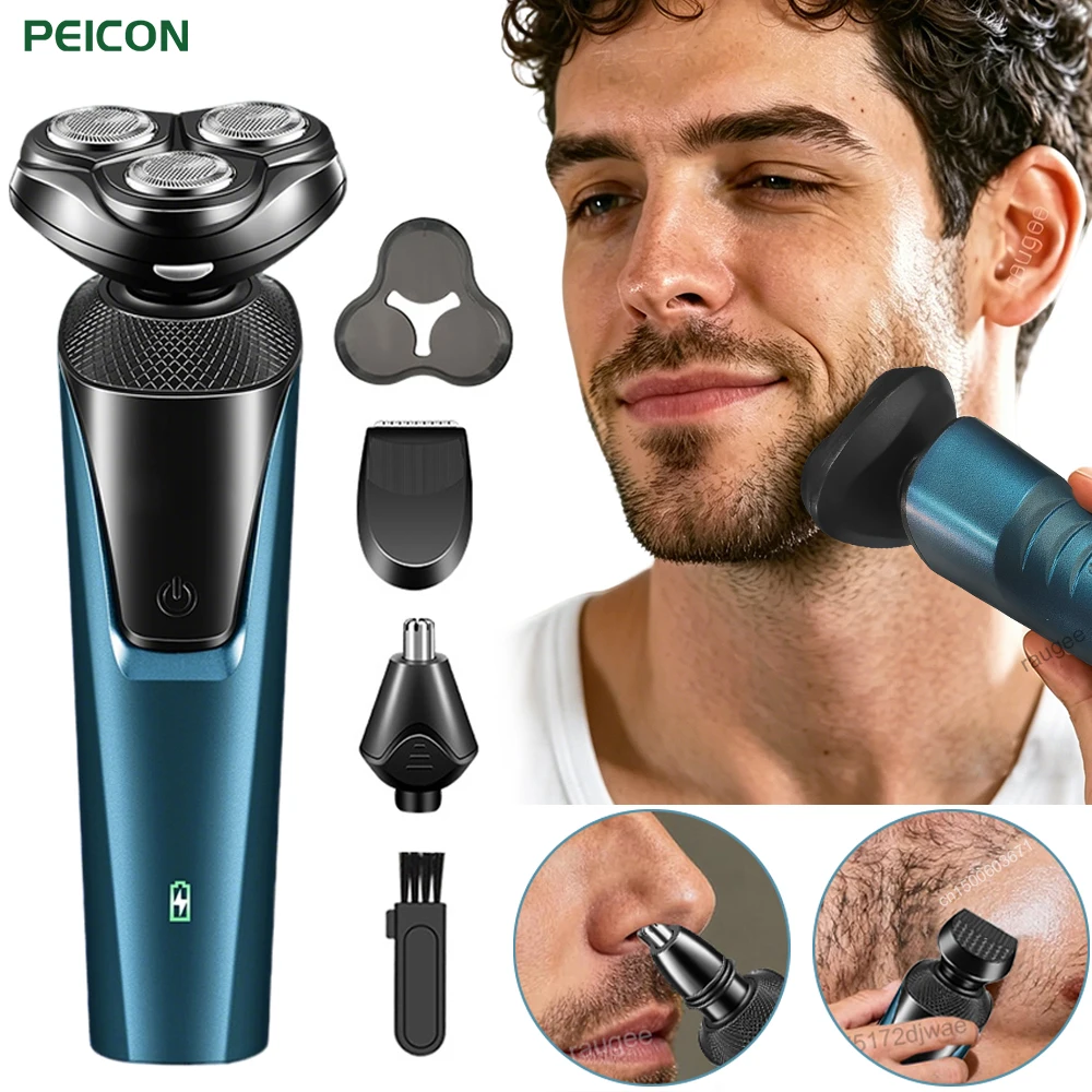 Electric Shaver for Men Facial Beard Hair Remover Wet Dry Use Electric Razor USB Rechargeable Portable Chest Nose Hair Trimmer
