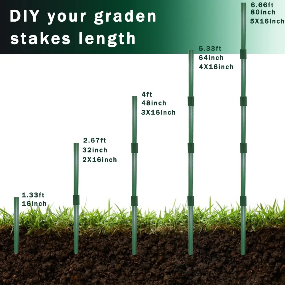 Garden Stakes Set for Plant Support, 15 Connectors, 15 Rotatable Clips, 5 A-Type Connecting Pipe, 30 m Twist Tie