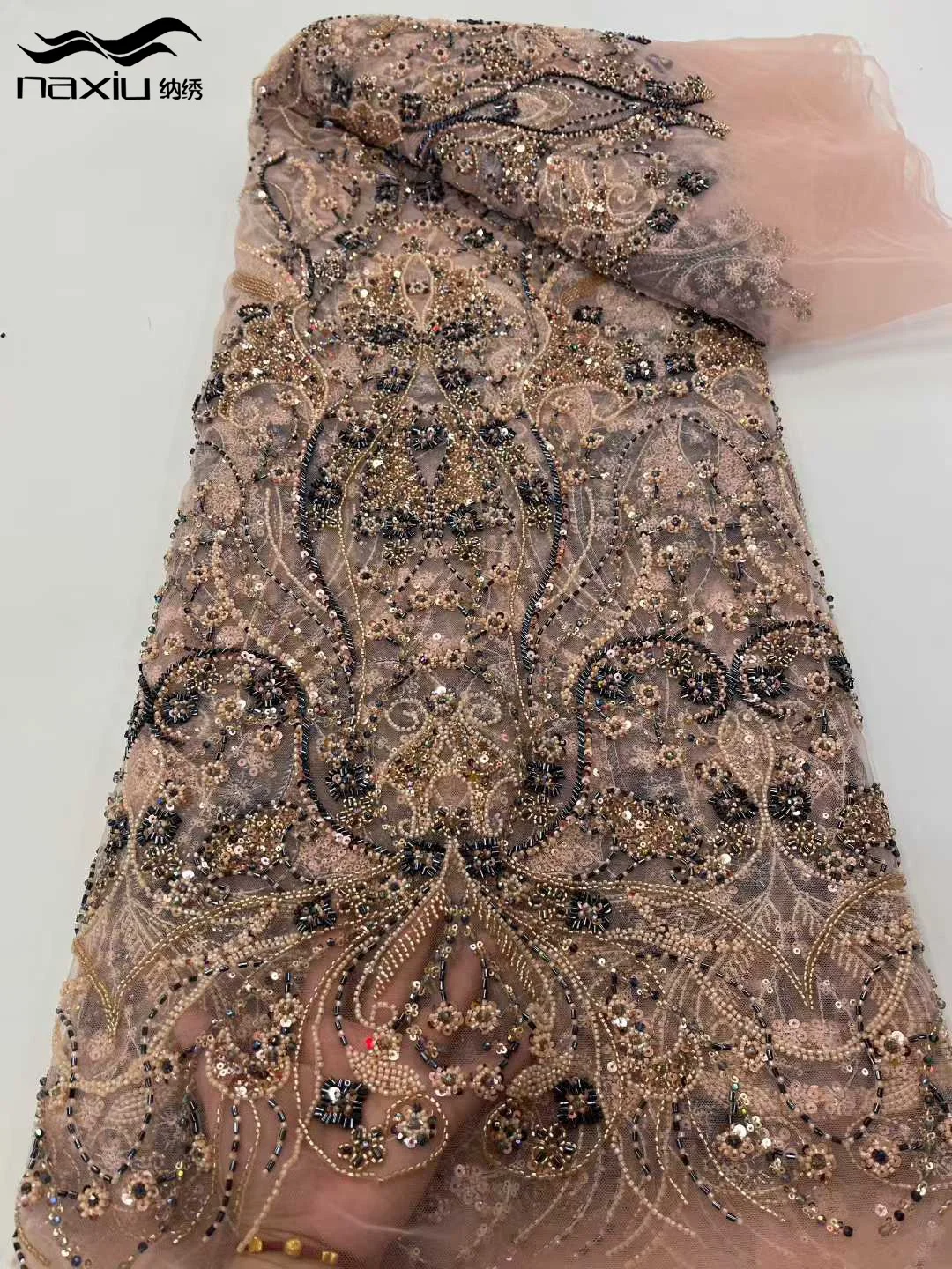 

Роскошная африканская тюль-кружевная ткань Madison, расшитая бисером, 2024, высокое качество, нигерийская кружевная ткань ручной работы с блестками, свадебное платье