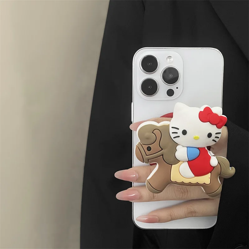 Für Magsafe Magnetischer Handygriff, Ständer, Niedlicher 3D-Cartoon Hello Kitty für iPhone, Faltbarer Halter mit Drahtlosem Laden, Stereoskopischer Halter – Detail 5