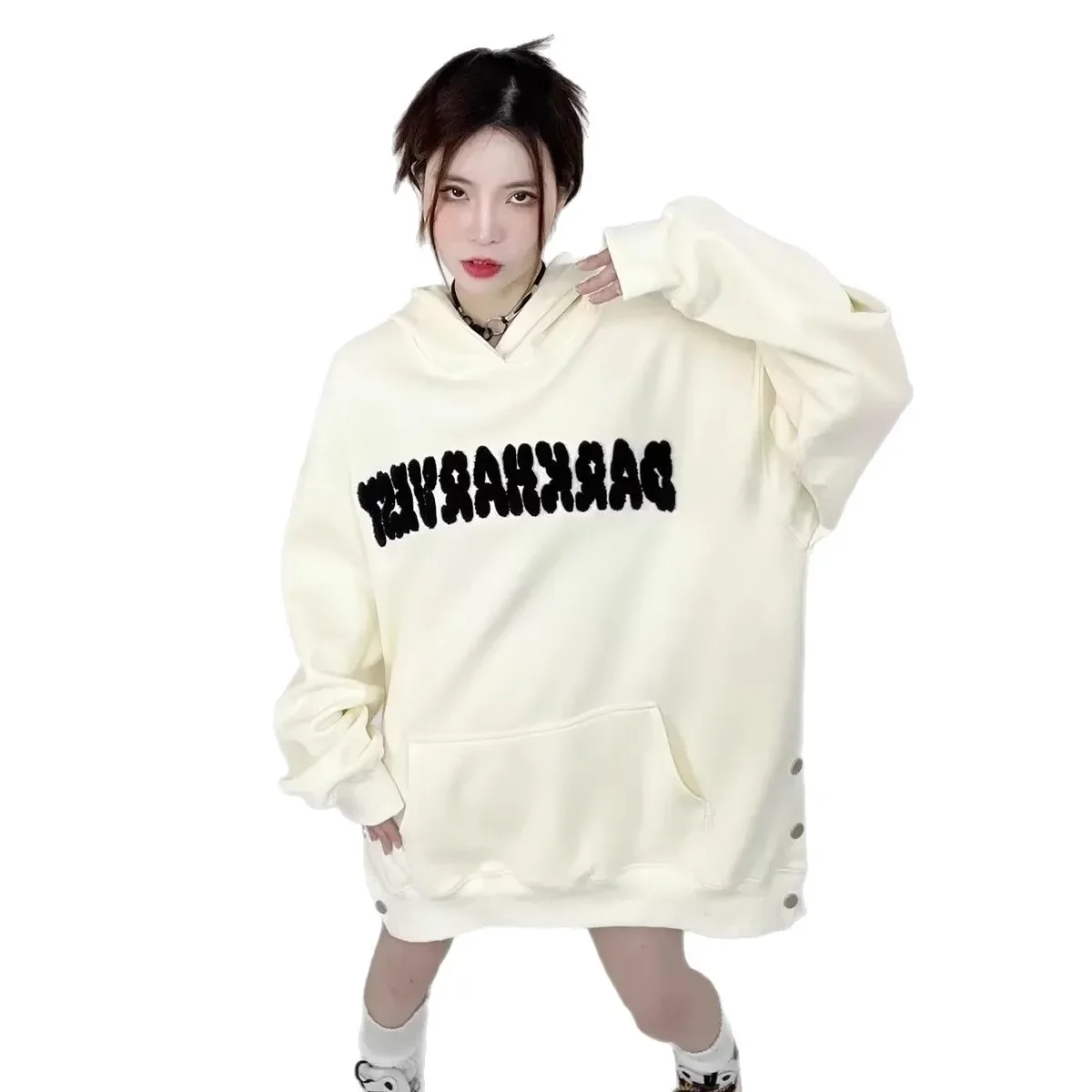 سترة نسائية بغطاء للرأس بأكمام طويلة على طراز الشارع، سترة نسائية فضفاضة عصرية كاجوال من ألياف البوليستر مطبوعة بأكمام كاملة #5