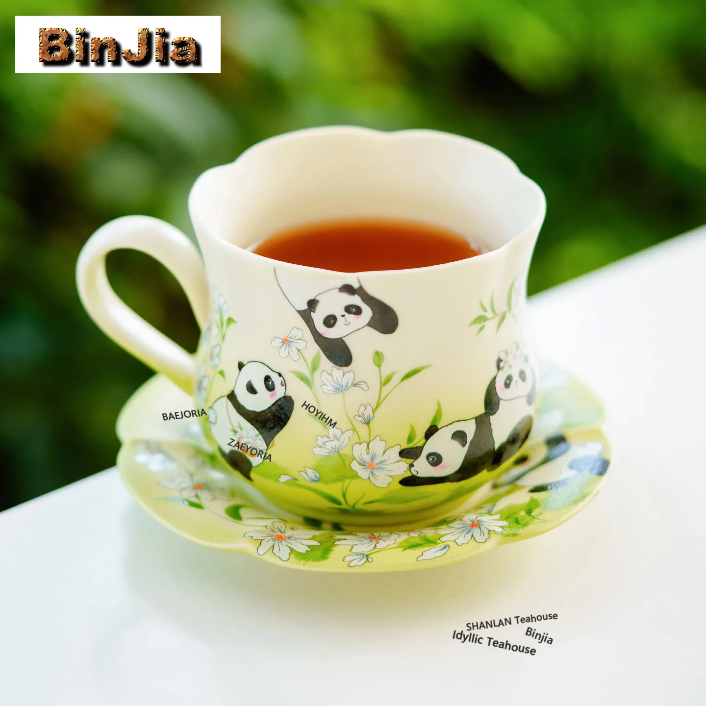 BAEJORIA 150ml Decal Panda Coffee Mug With Plate Kitchen Cup Afternoon Tea Mug Cup Saucer Kit Office Water Cup Tea Items Craft