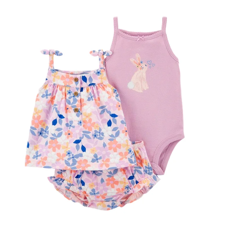 3 Pieces Baby Girls Clothing Set 2024 Summer Infant Girls Tops+Bodysuit+Shorts Soft Cotton Bebe Girls Clothes Outfits Super Cute