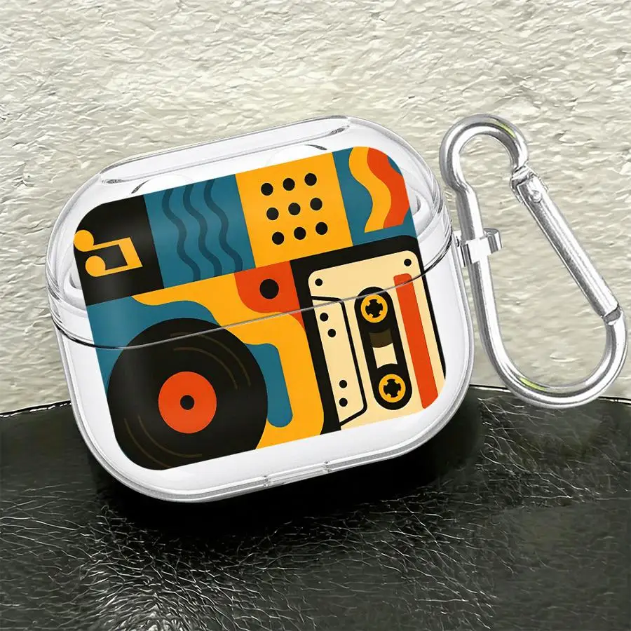 Trendy Retro Music Pattern Case For Samsung Galaxy Buds 3 FE Live 4Pro 3Pro 4 Pro 2 Clear Earphone Cases Cover