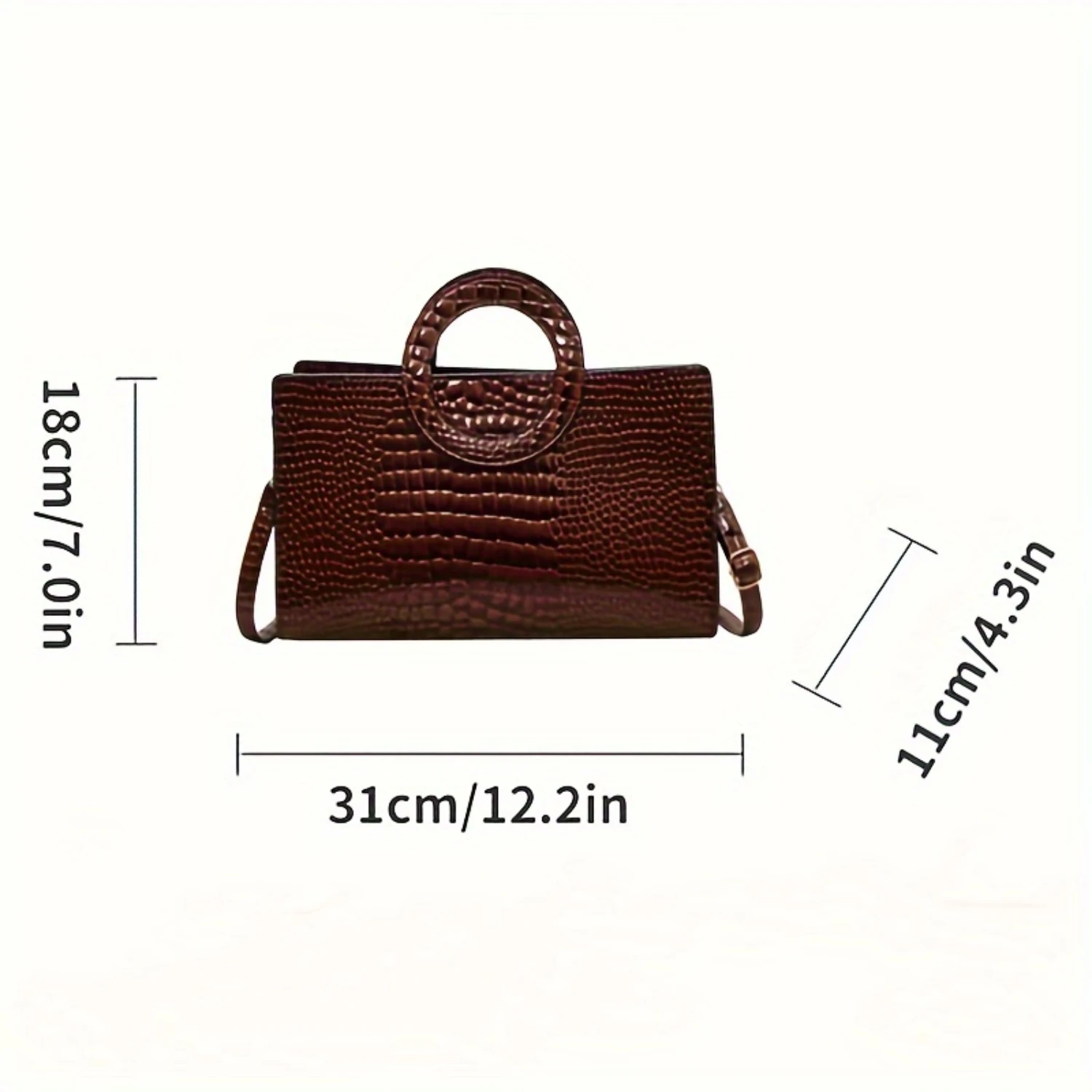 Classic Western Style Crocodile Pattern Shoulder Bag, Solid Color Top Handle Satchel Bag For Daily Use