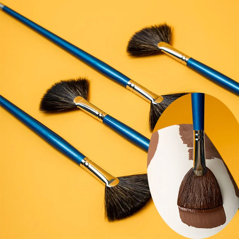 3/6cm Pottery Fan Brush Soft Mink Hair Metal Holder for Glazing Large Color Blocks Coloring and Moisturizing Pottery Tools